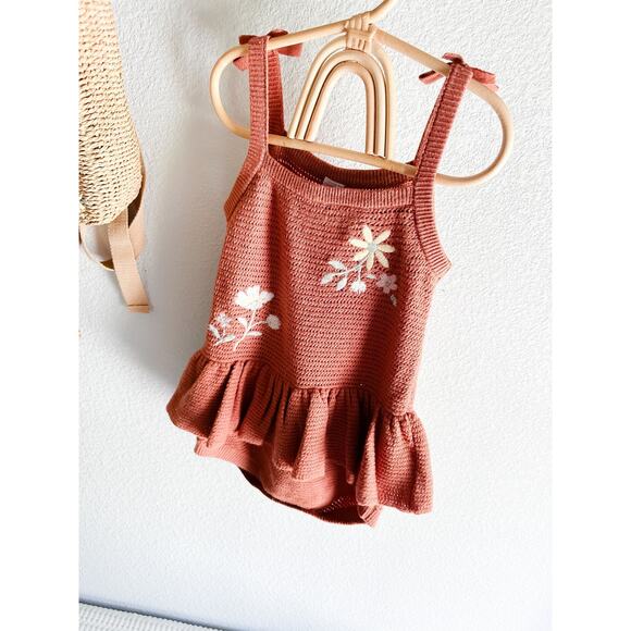 Lost In The Meadow Embroidered Soft Knit Peplum Romper Playsuit 2T/3T - Picture 7 of 9